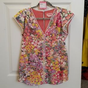 Kate Spade mainline floral dots burnout top